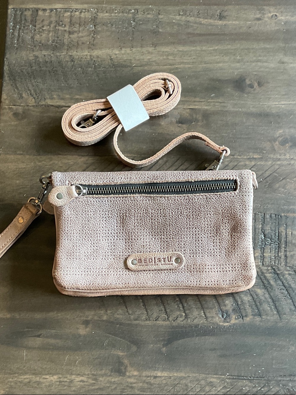BED|STU grey rustic Leather Crossbody Wallet